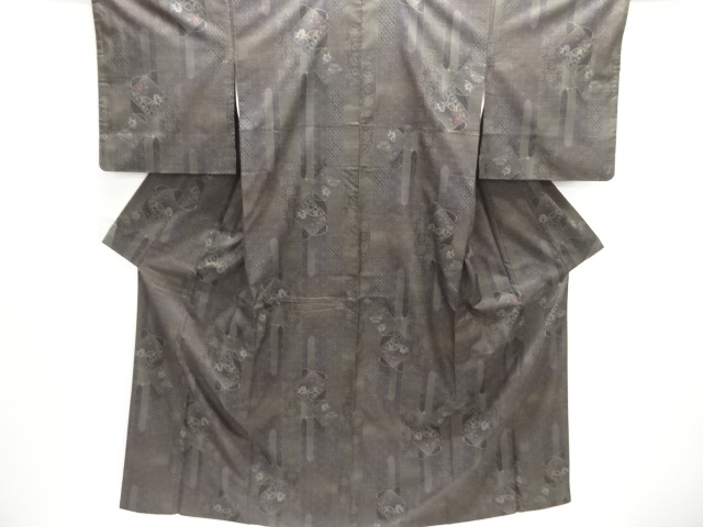 JAPANESE KIMONO / SILK / DORO OSHIMA TSUMUGI / WOVEN FLORAL SARASA